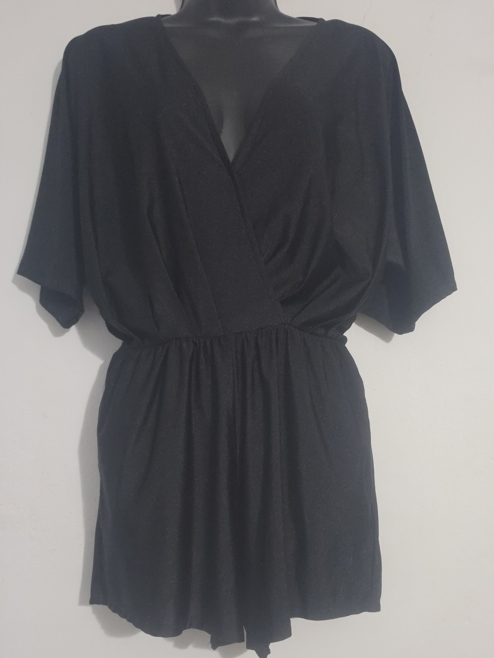 glam Black Short Sleeve Wrap Romper